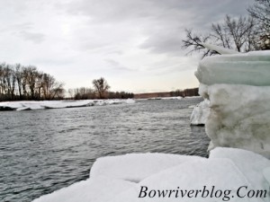 Ice heaves on the banks of the bow river