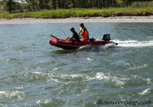 Todd makes a cut to land his boat into Policeman's Flats along the Bow River