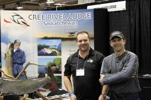 Patrick Babcock of Cree River Lodge shares fishing stories at the Calgary Boat and Sportsman show