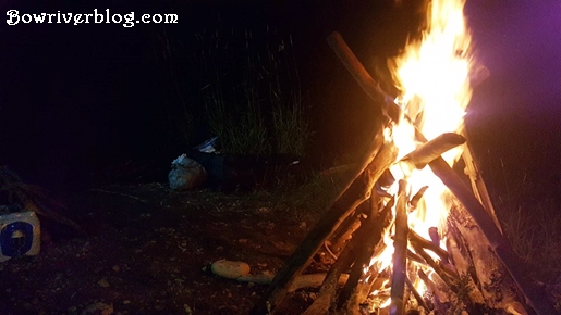 Campfire to keep us warm on our Bow River camping trip 