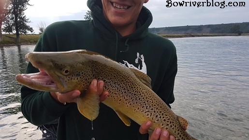 Jimmy and his amazing brown on his first jet boat spin fishing trip bow river 2018